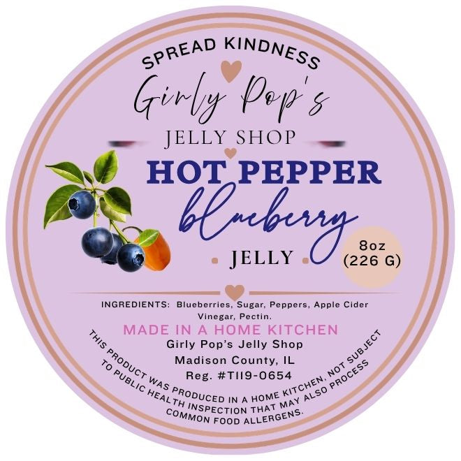 2 INCH ROUND STICKER HOT PEPPER BLUEBERRY JELLY